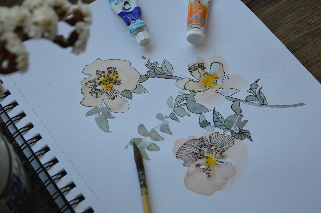 A loose watercolour rose painting